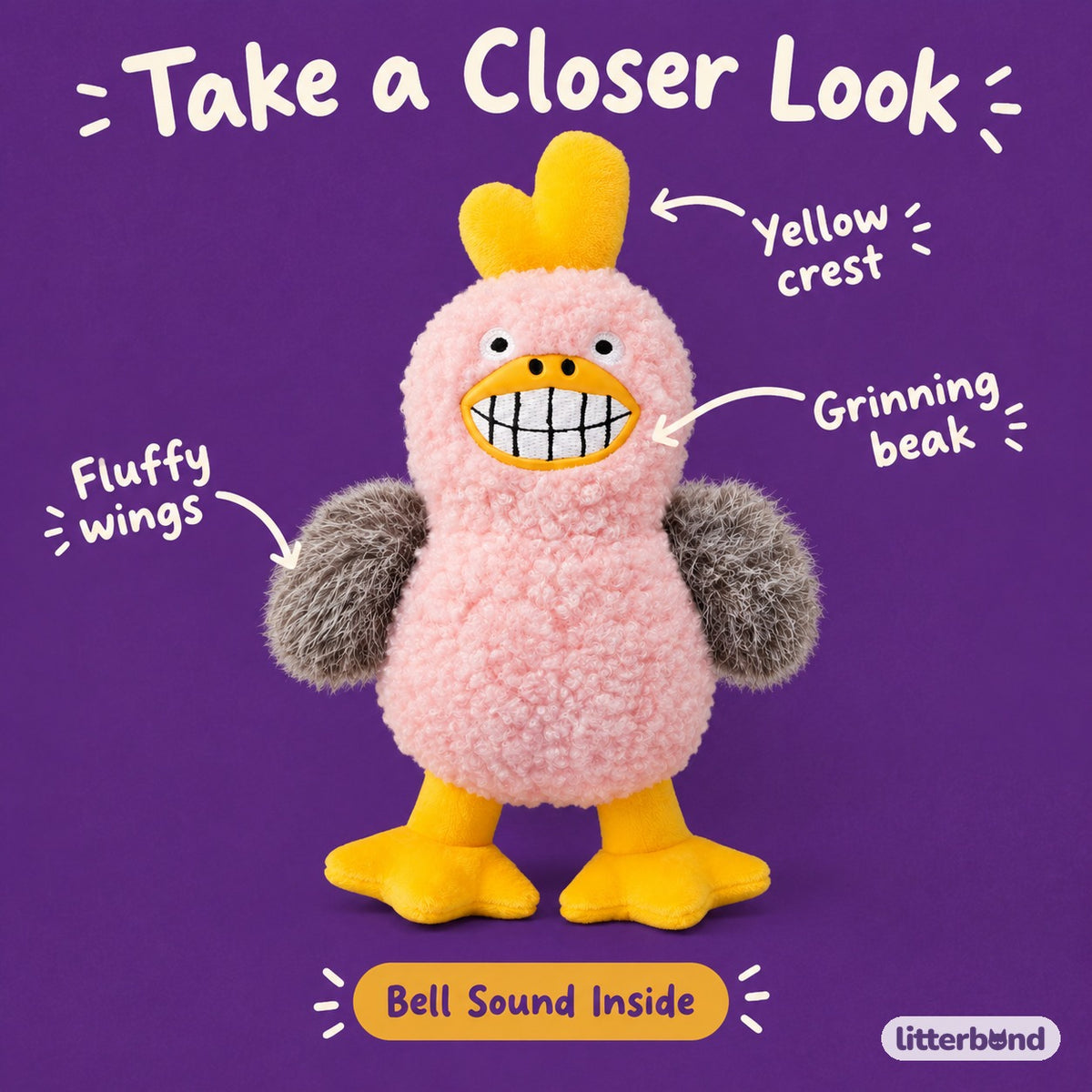 Curly Pink Grin Duck - close-up details