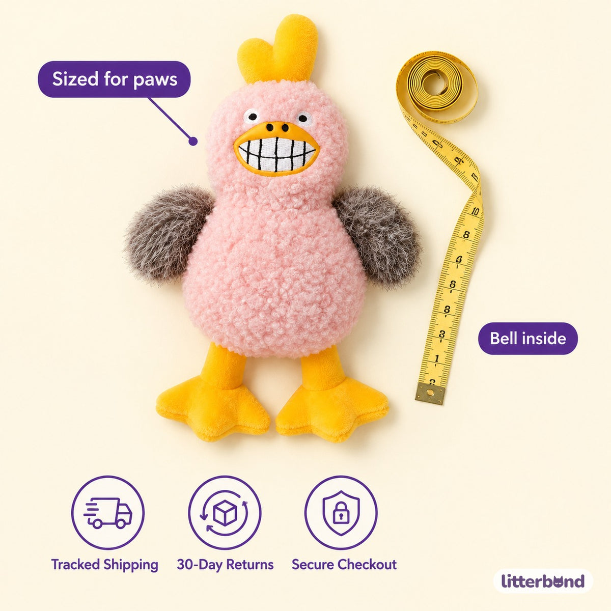 Curly Pink Grin Duck - size and details