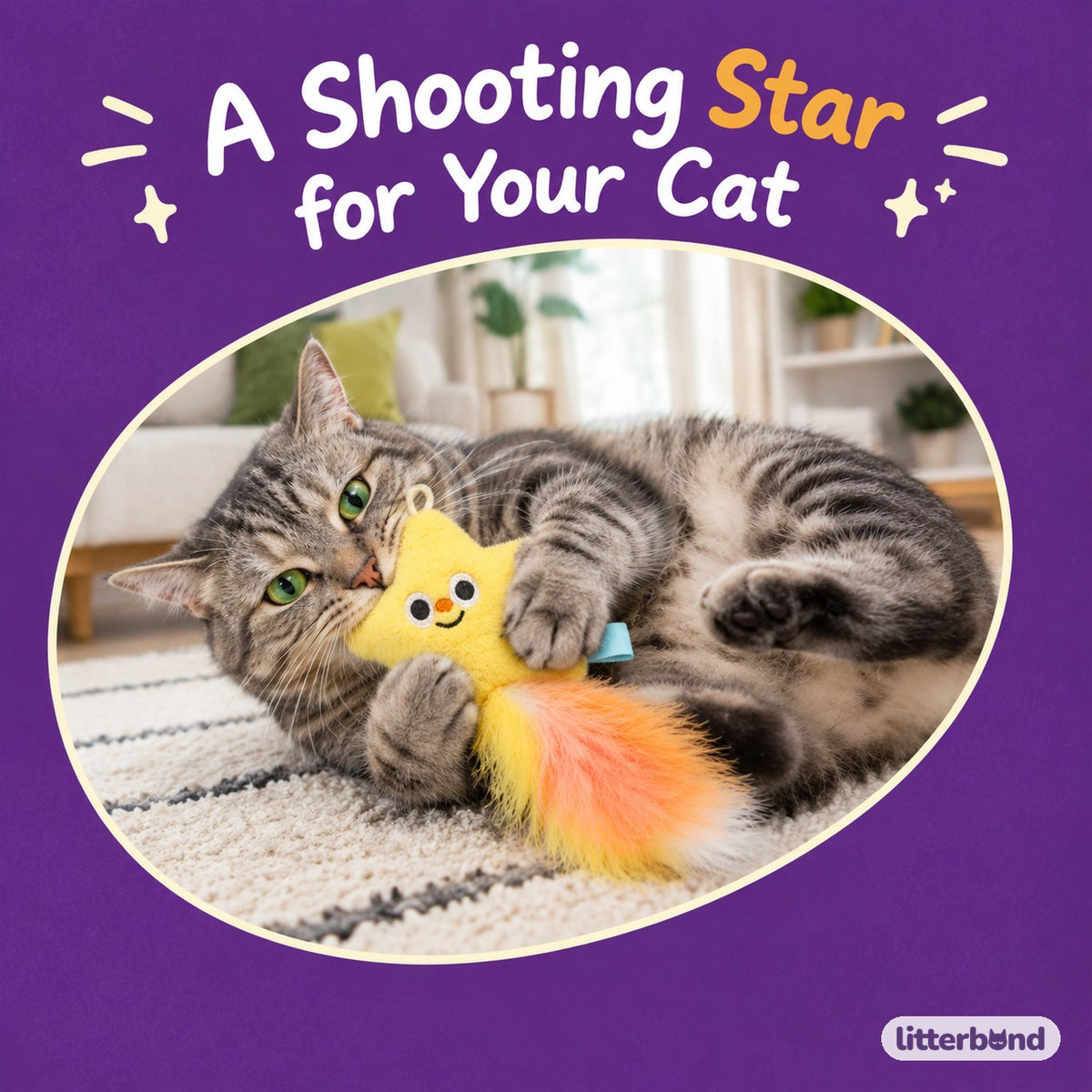 Yellow Shooting Star Toy with a cat