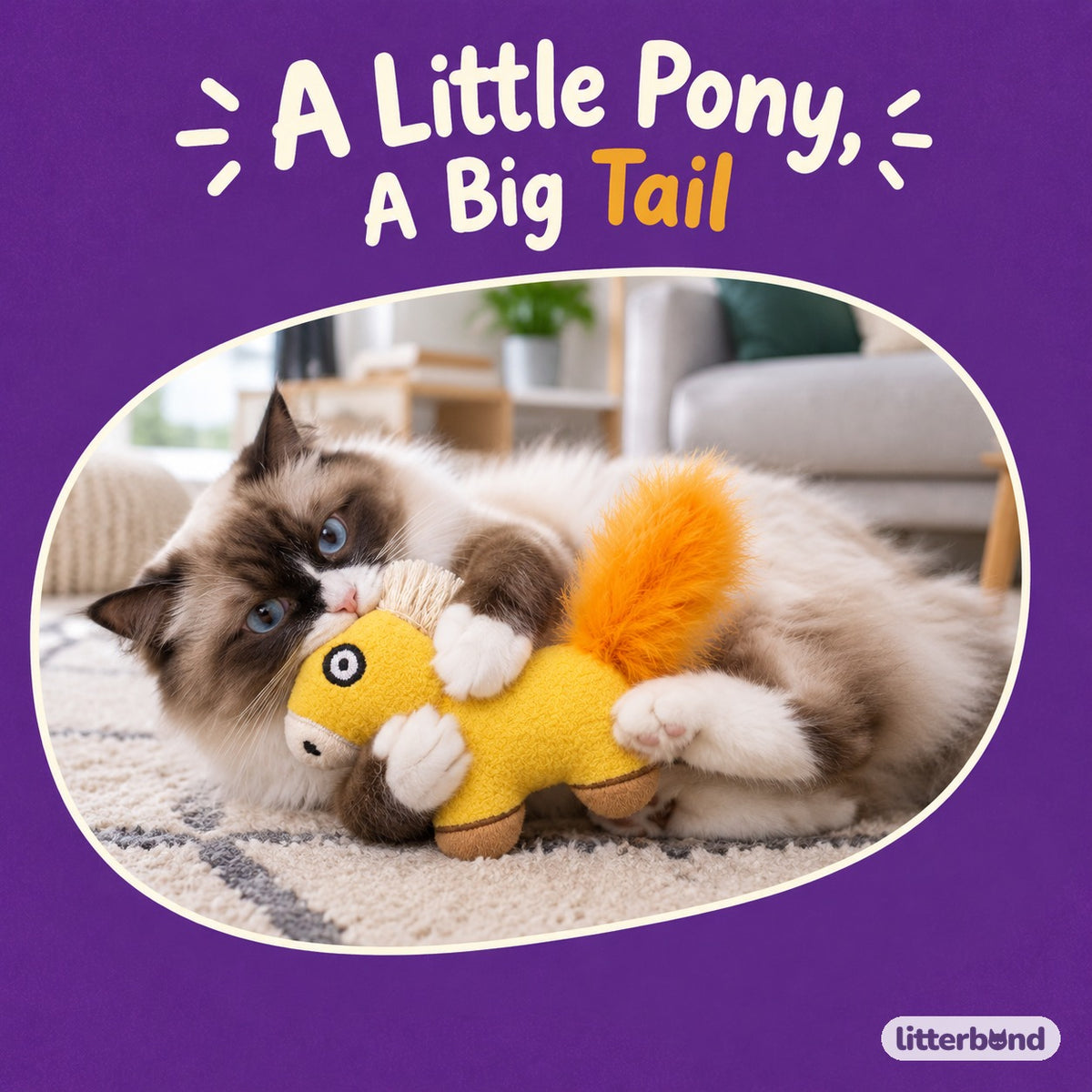 Tassel-Mane Fleece Pony with a cat
