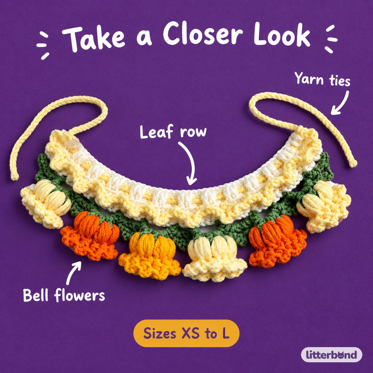 Bellflower Crochet Collar - close-up details