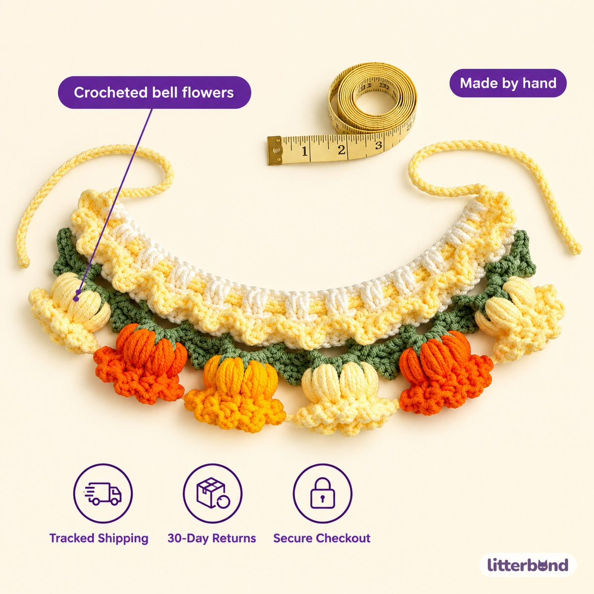 Bellflower Crochet Collar - size and details