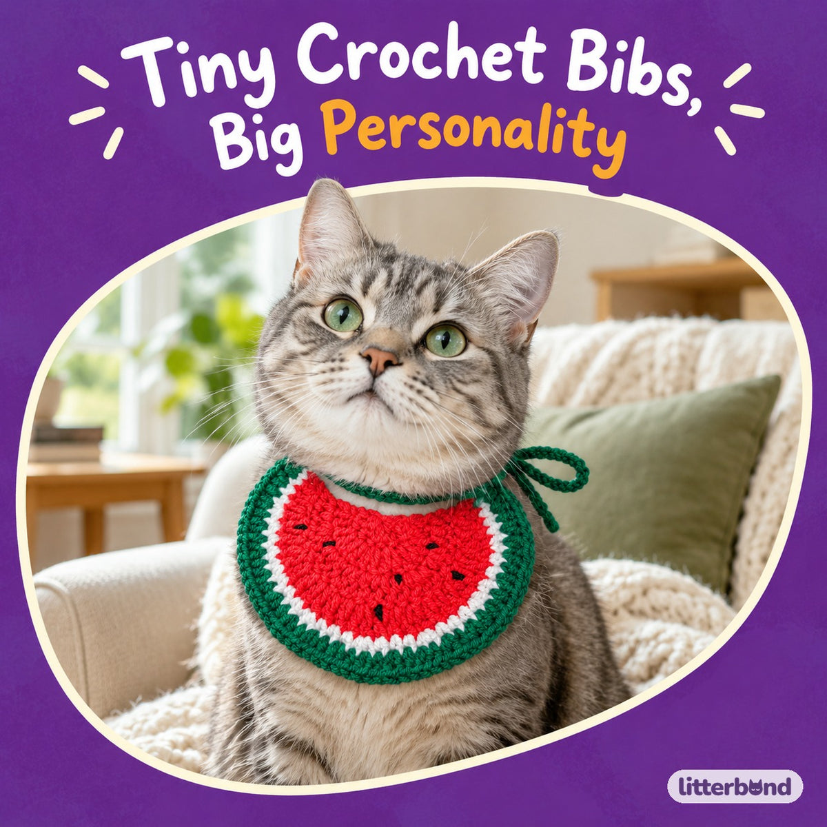 Crochet Applique Bib on a cat
