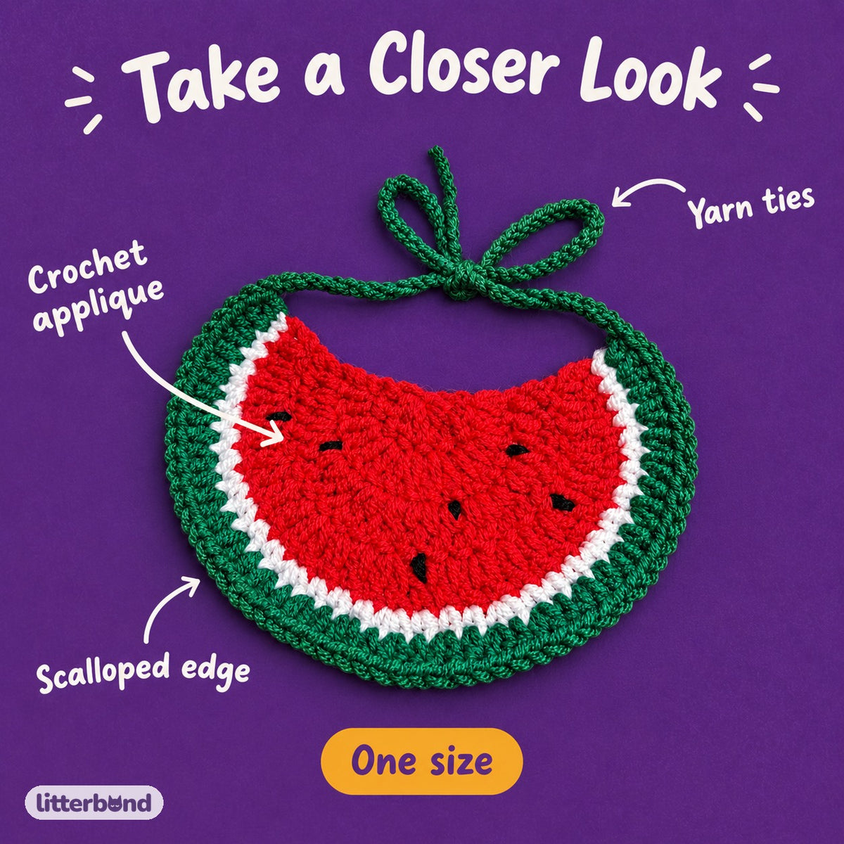 Crochet Applique Bib - close-up details