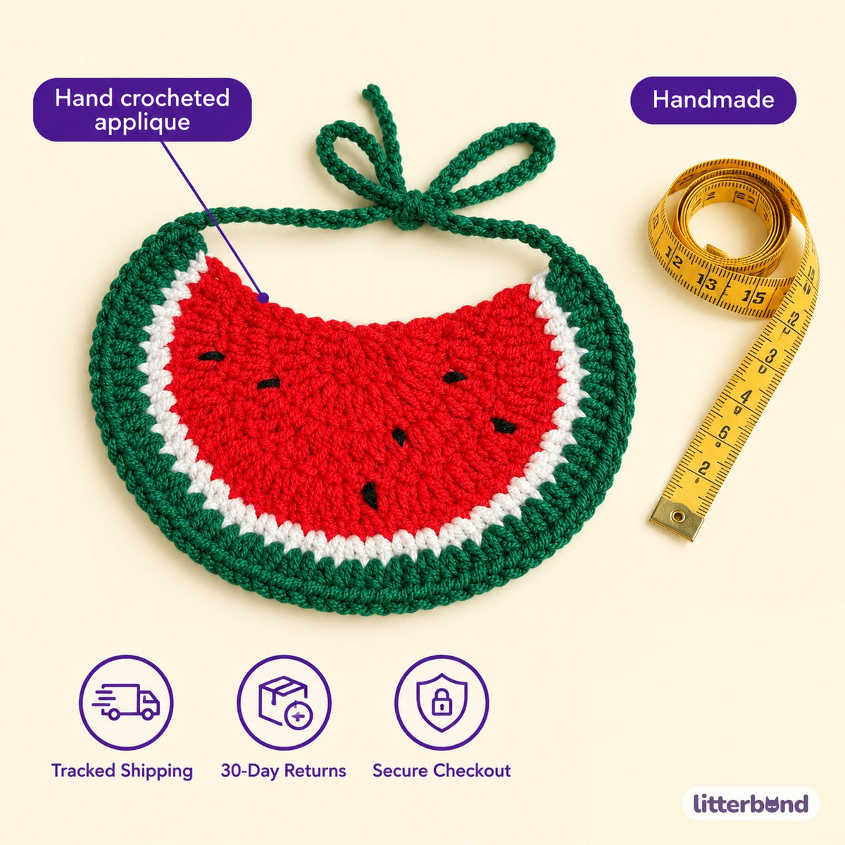 Crochet Applique Bib - size and details