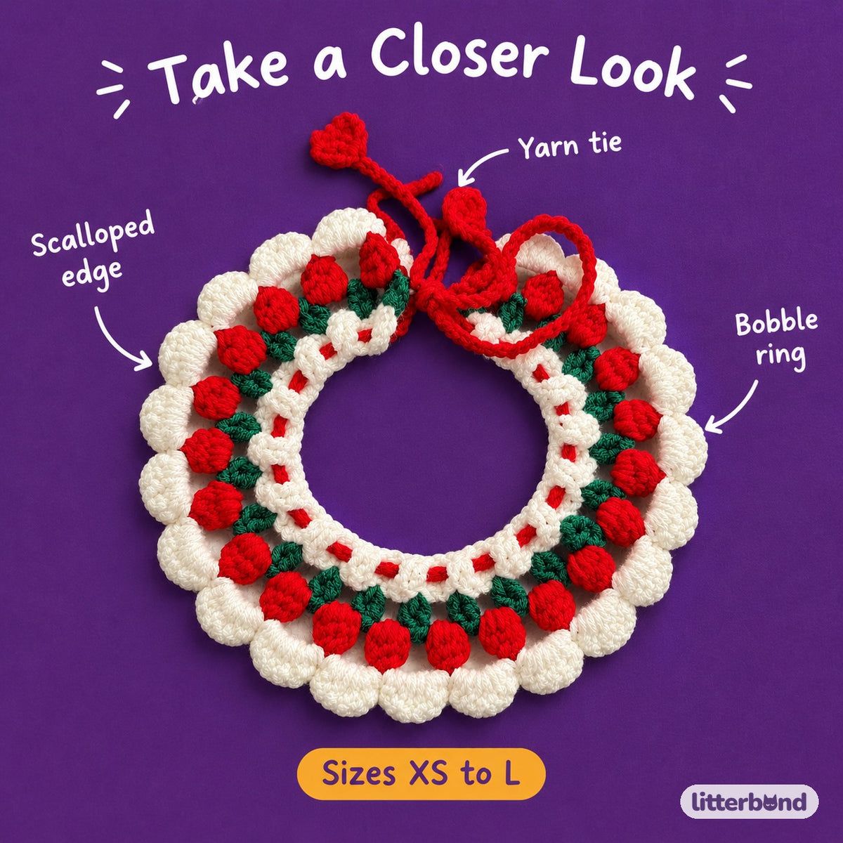 Round Bobble Ring Crochet Collar - close-up details