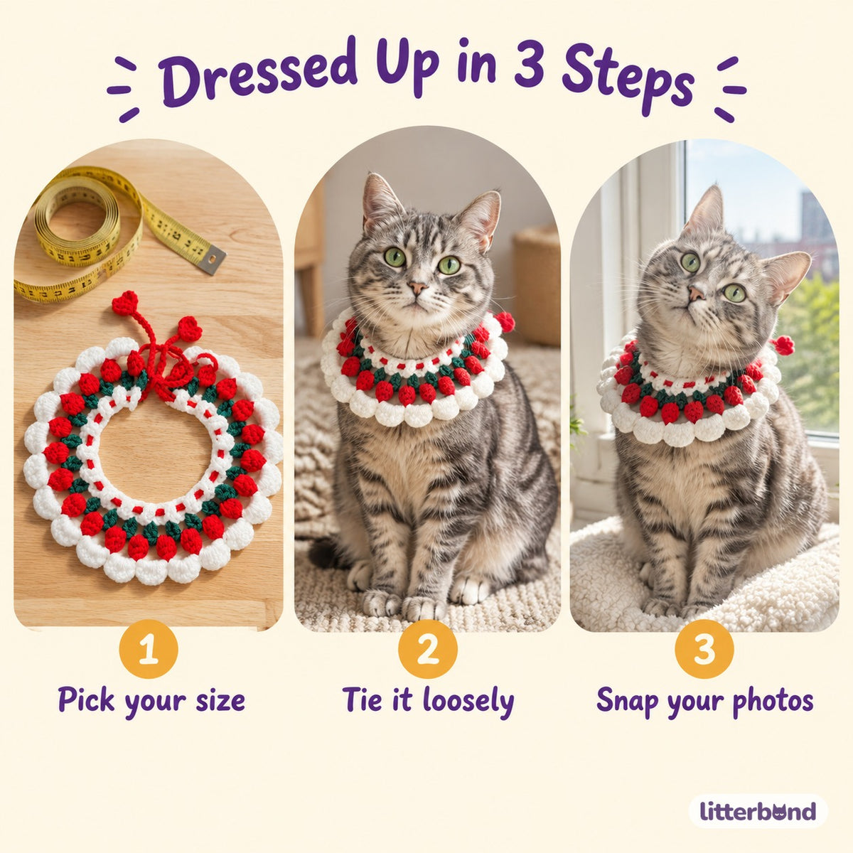 Round Bobble Ring Crochet Collar - how to put it on
