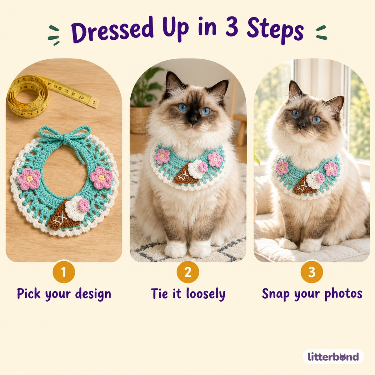 Ice Cream Cone Crochet Bib - how to put it on