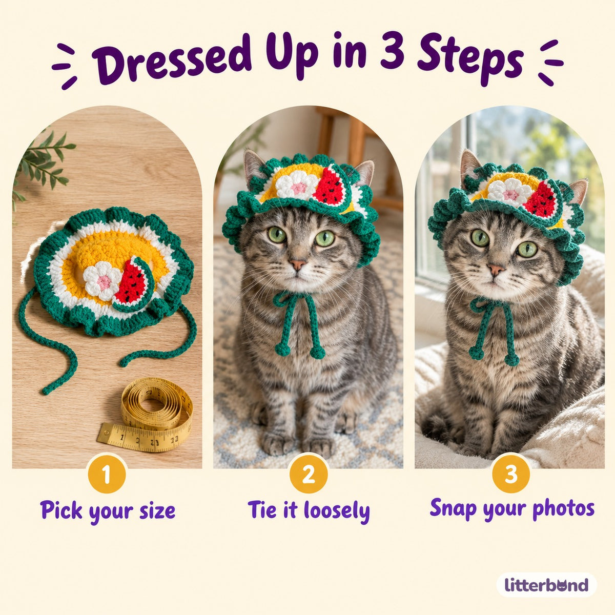 Fruit & Friends Ruffle Hat - how to put it on