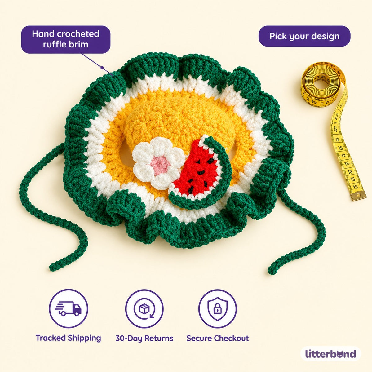 Fruit & Friends Ruffle Hat - size and details