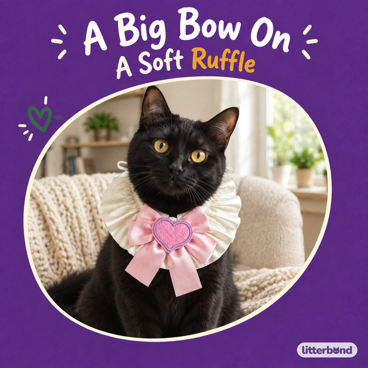 Big Bow Heart Patch Bib on a cat