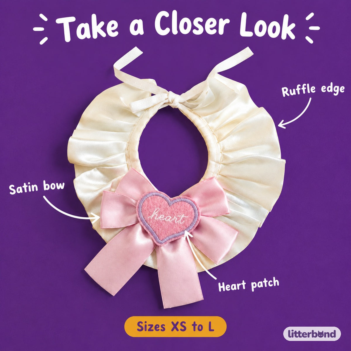Big Bow Heart Patch Bib - close-up details