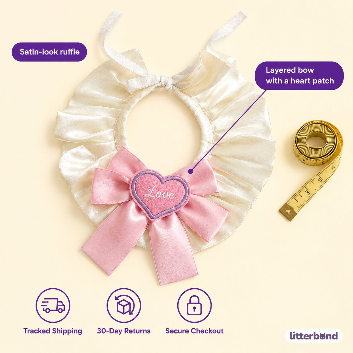 Big Bow Heart Patch Bib - size and details