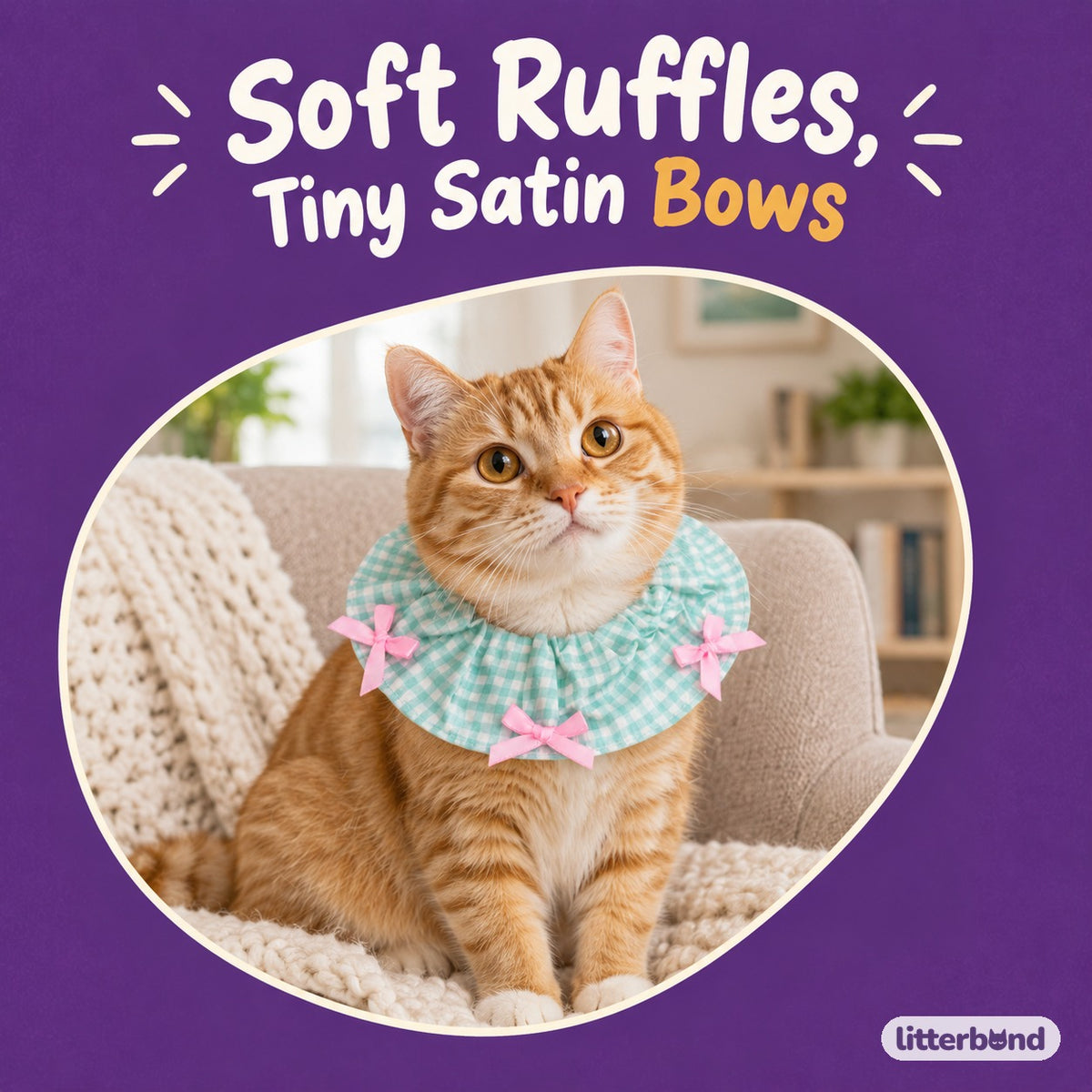 Mini Bow Print Ruffle Collar on a cat