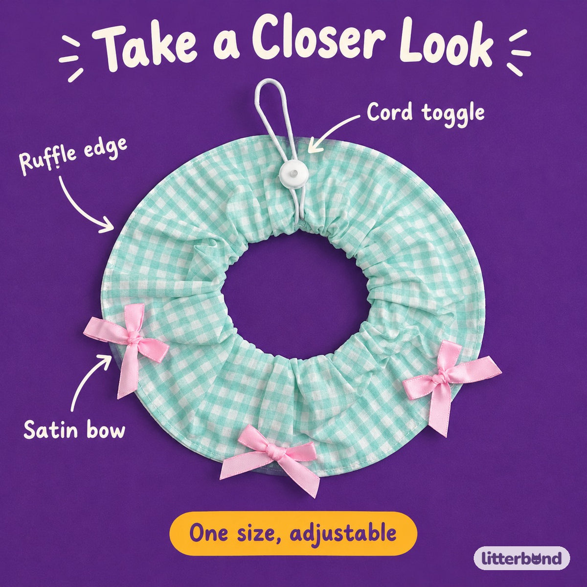 Mini Bow Print Ruffle Collar - close-up details
