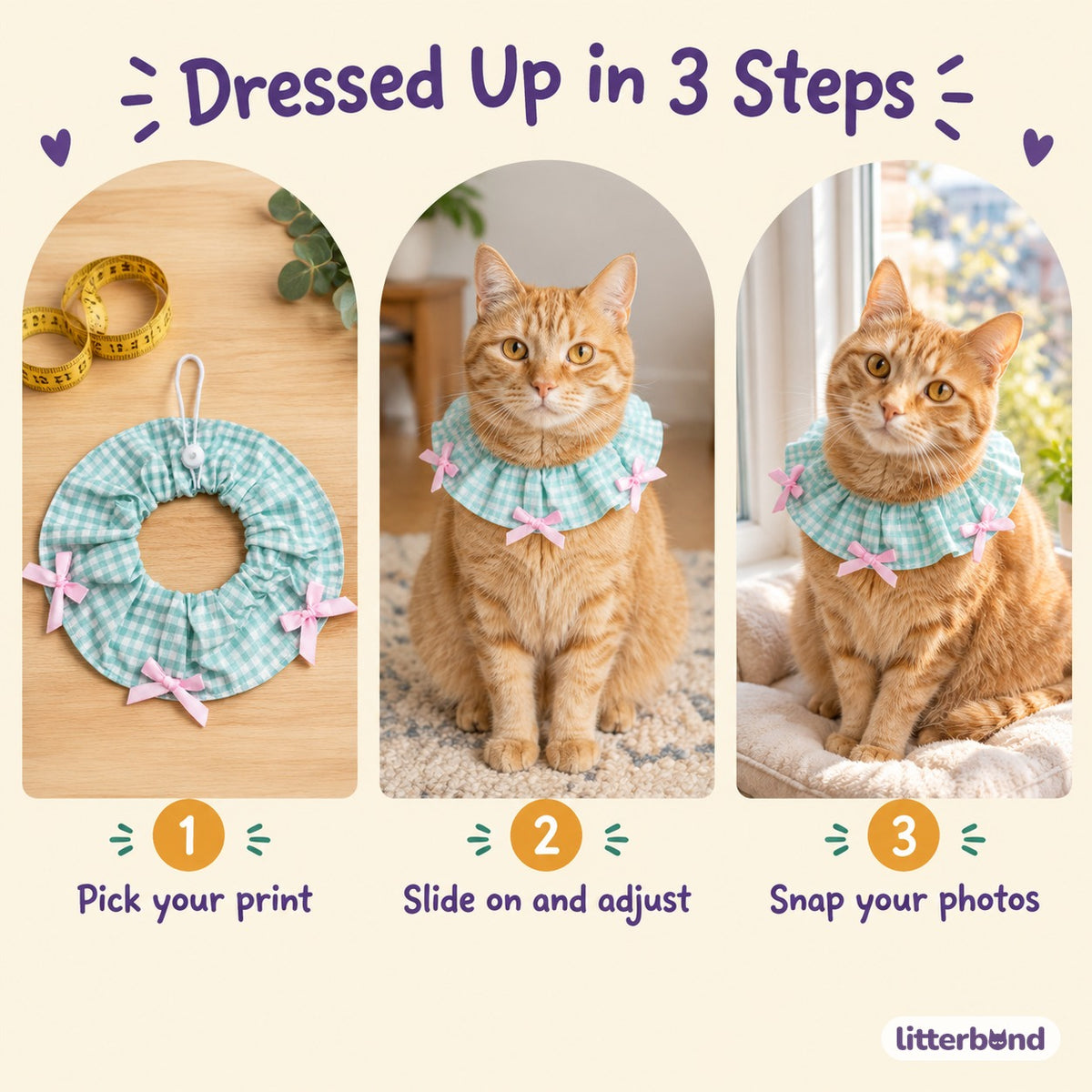Mini Bow Print Ruffle Collar - how to put it on