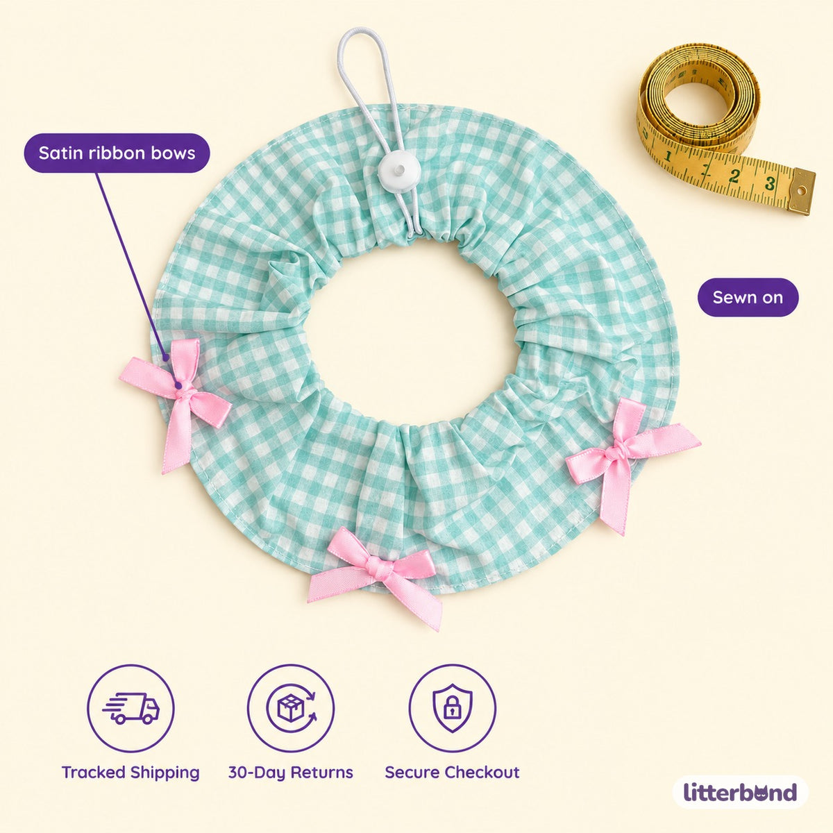 Mini Bow Print Ruffle Collar - size and details