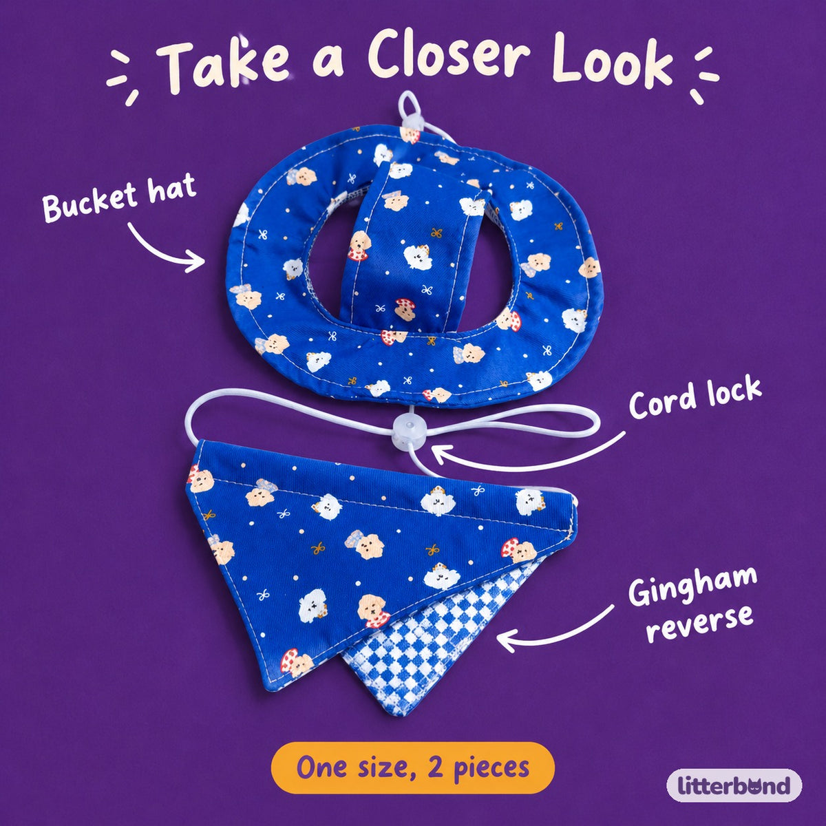 Pup Print Hat & Bandana Set - close-up details