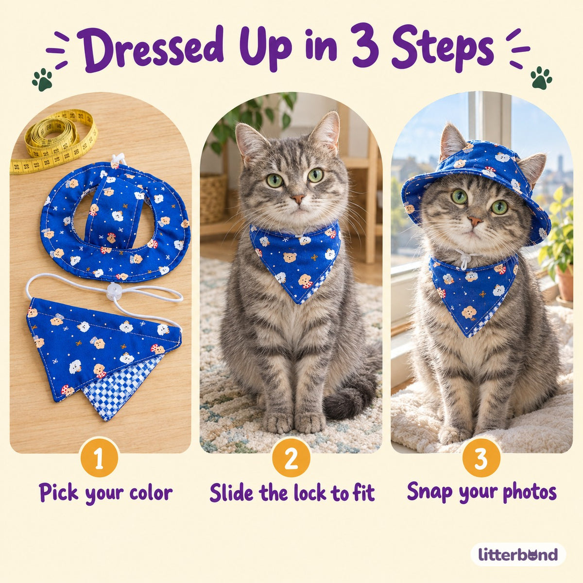 Pup Print Hat & Bandana Set - how to put it on