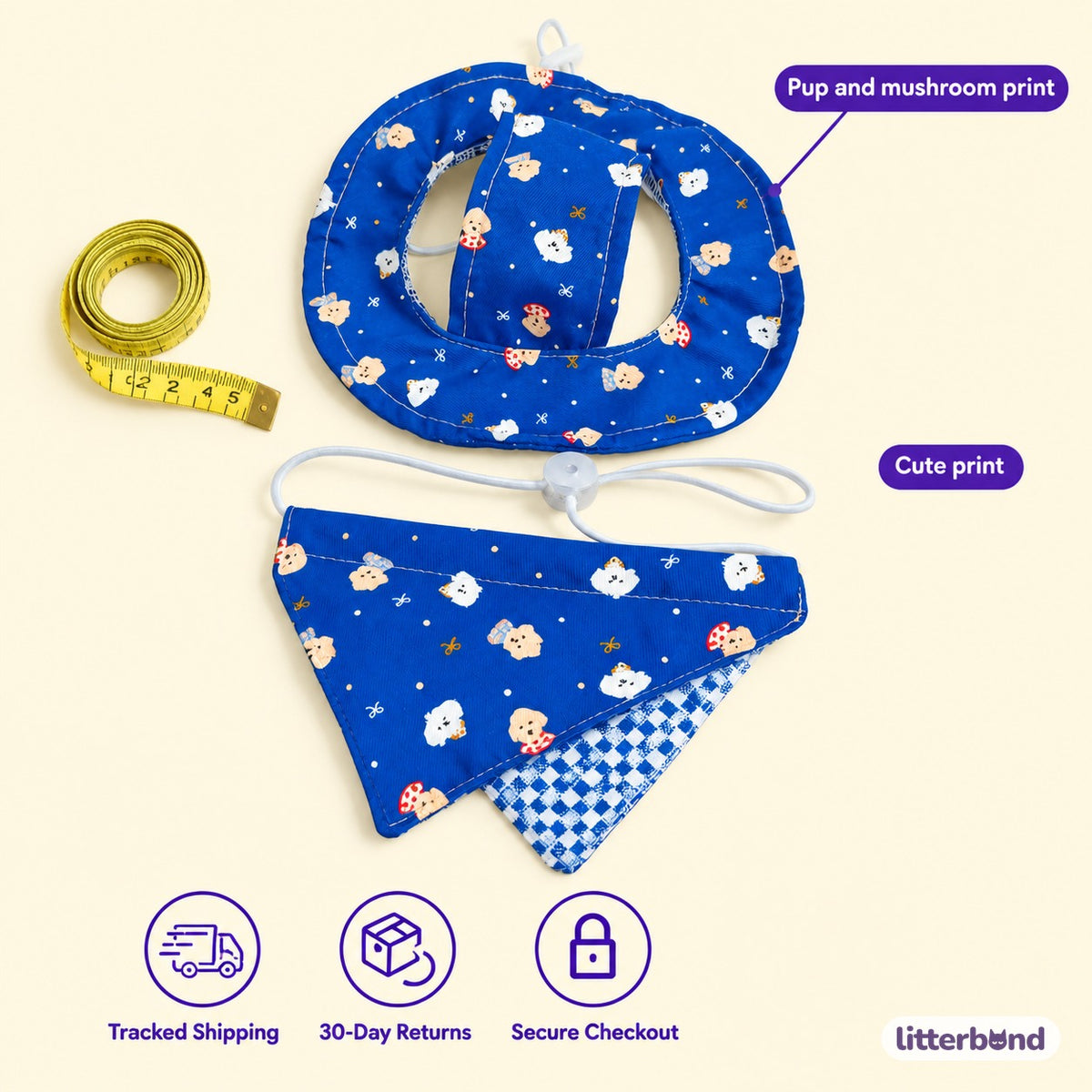 Pup Print Hat & Bandana Set - size and details