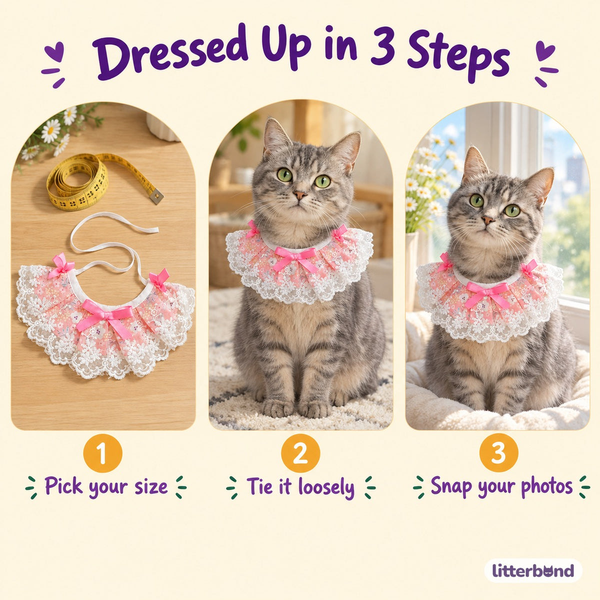 Floral Lace Edge Bib - how to put it on