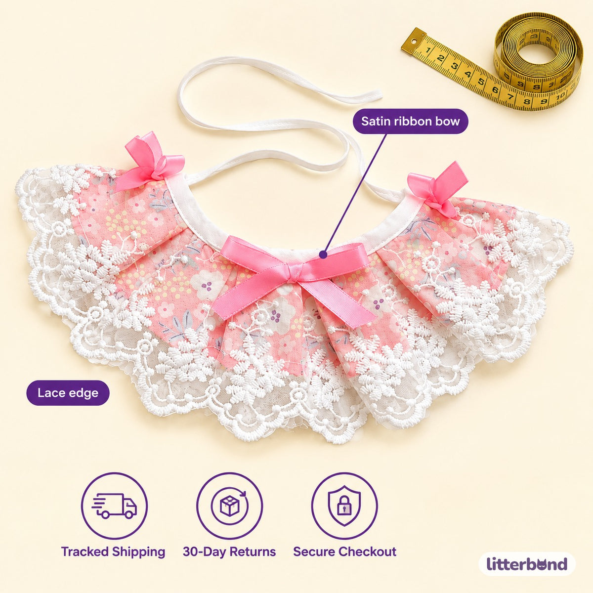 Floral Lace Edge Bib - size and details