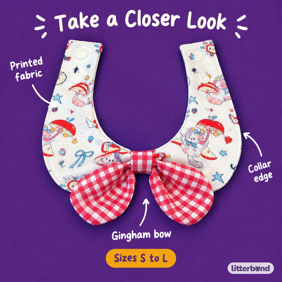 Printed Gingham Bow Bib - close-up details