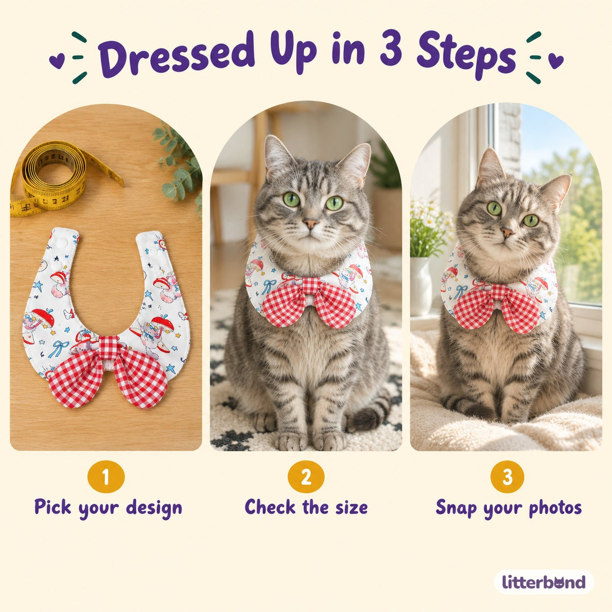 Printed Gingham Bow Bib - how to put it on