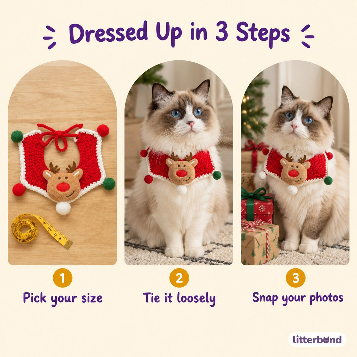 Christmas Crochet Charm Collar - how to put it on
