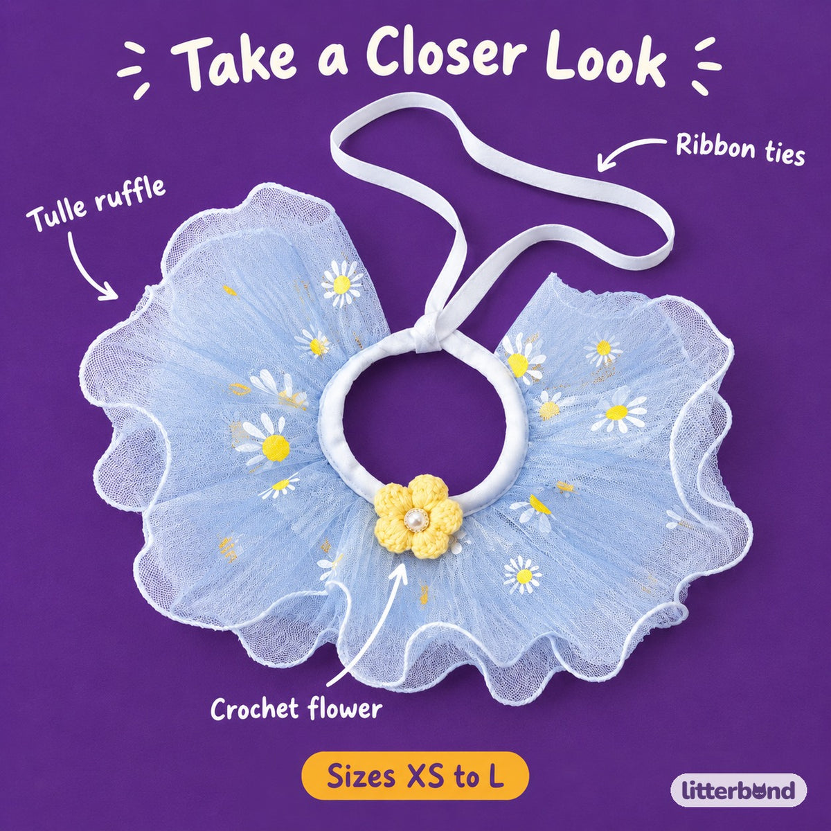 Floral Tulle Ruffle Collar - close-up details