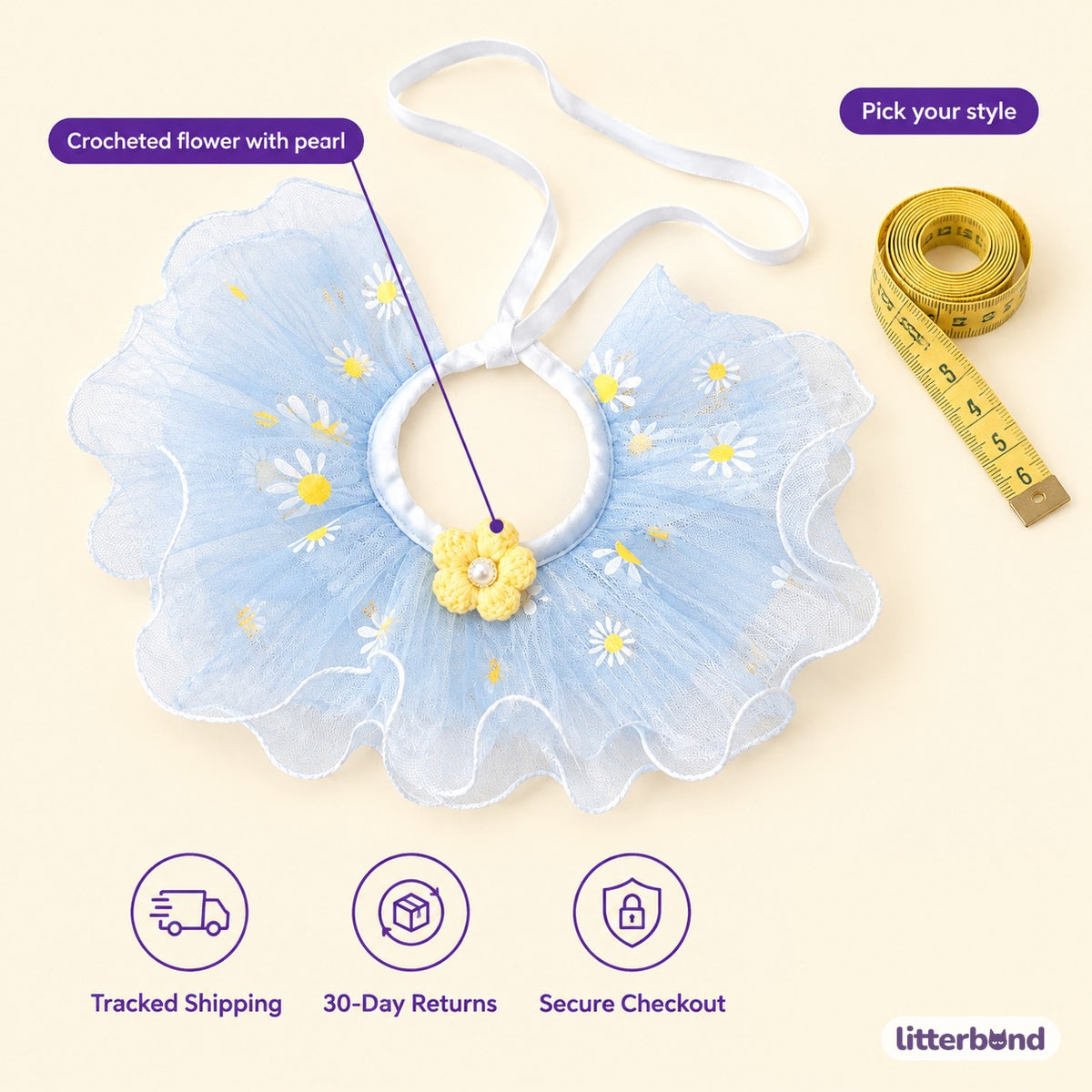 Floral Tulle Ruffle Collar - size and details
