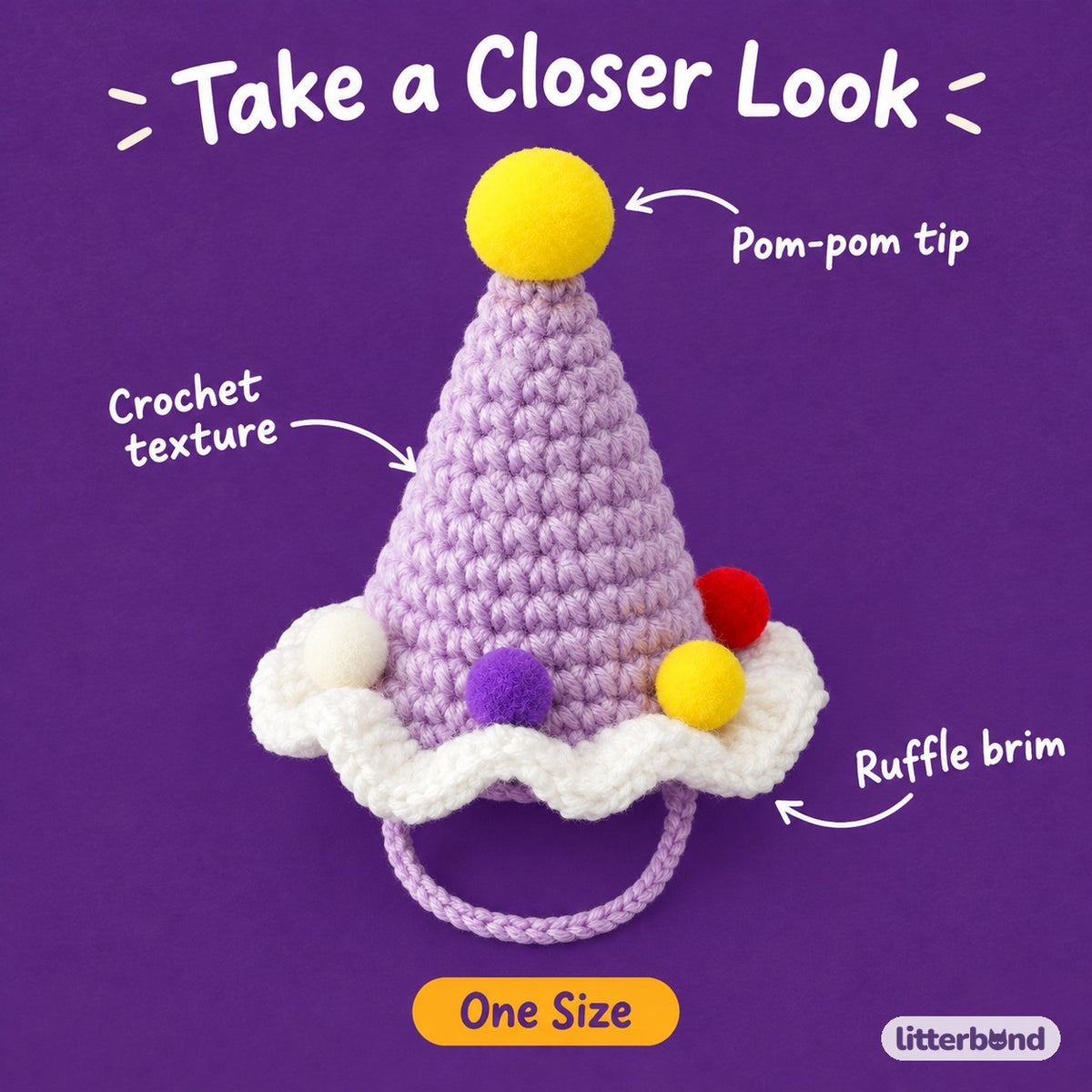 Pastel Pom-Pom Party Hat - close-up details