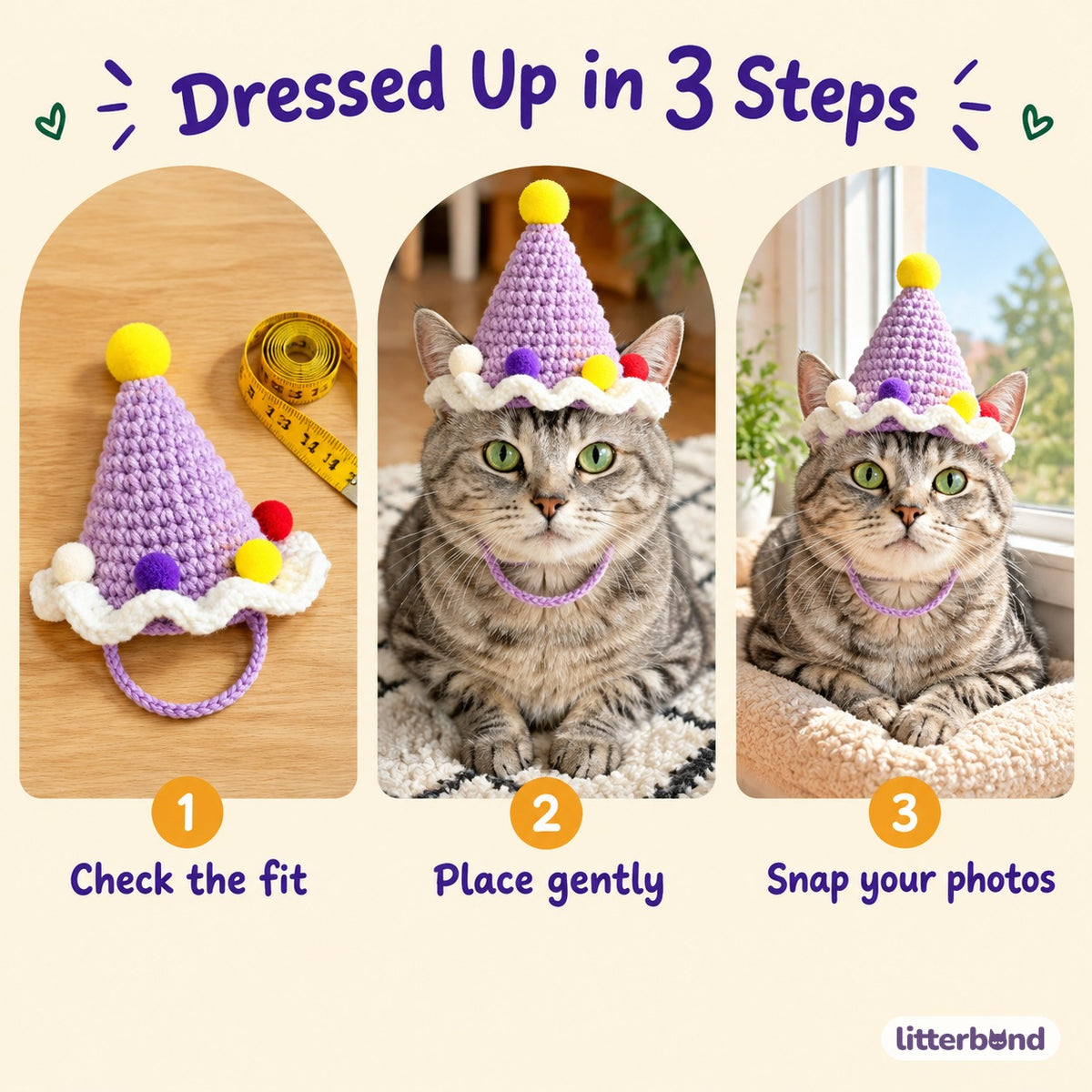 Pastel Pom-Pom Party Hat - how to put it on