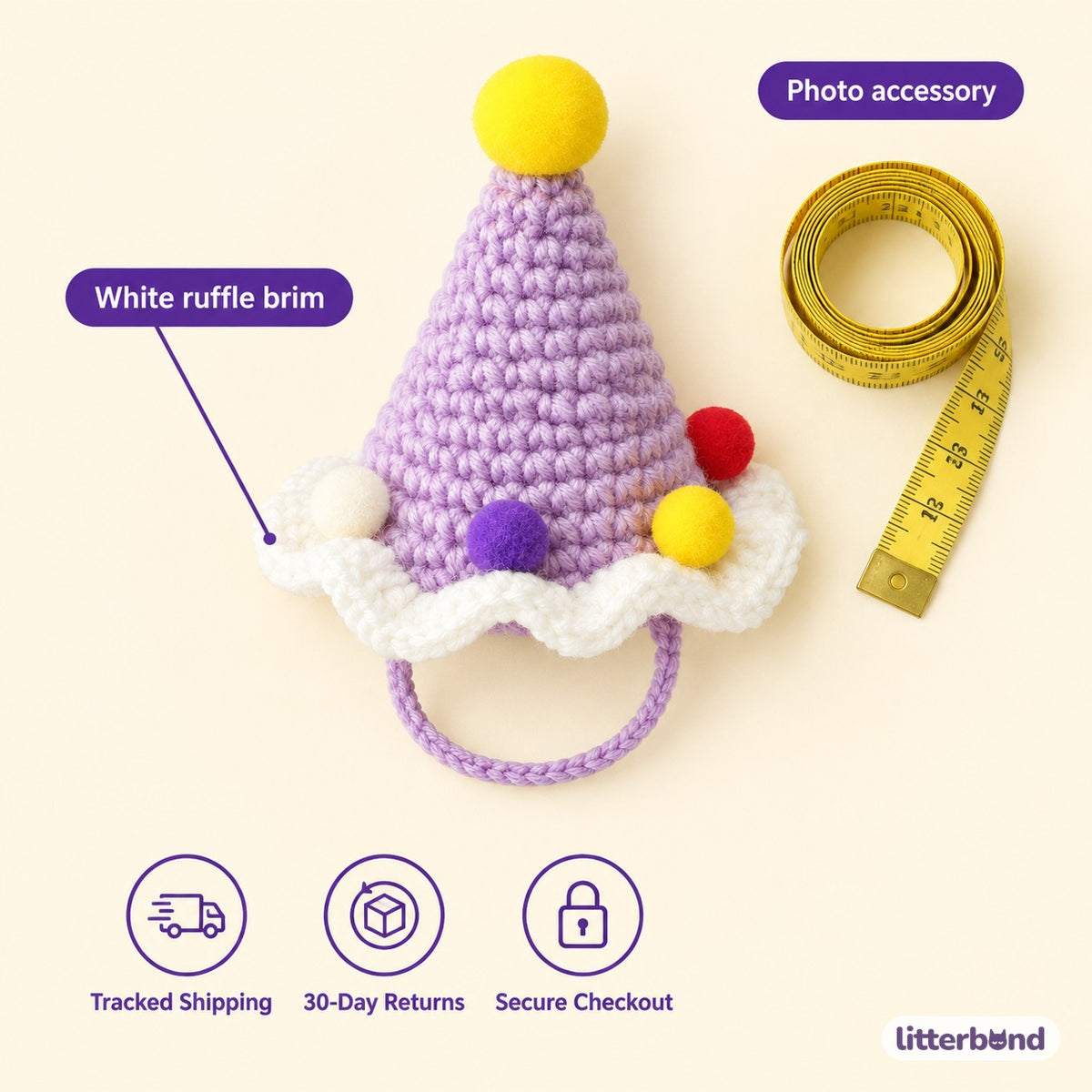 Pastel Pom-Pom Party Hat - size and details