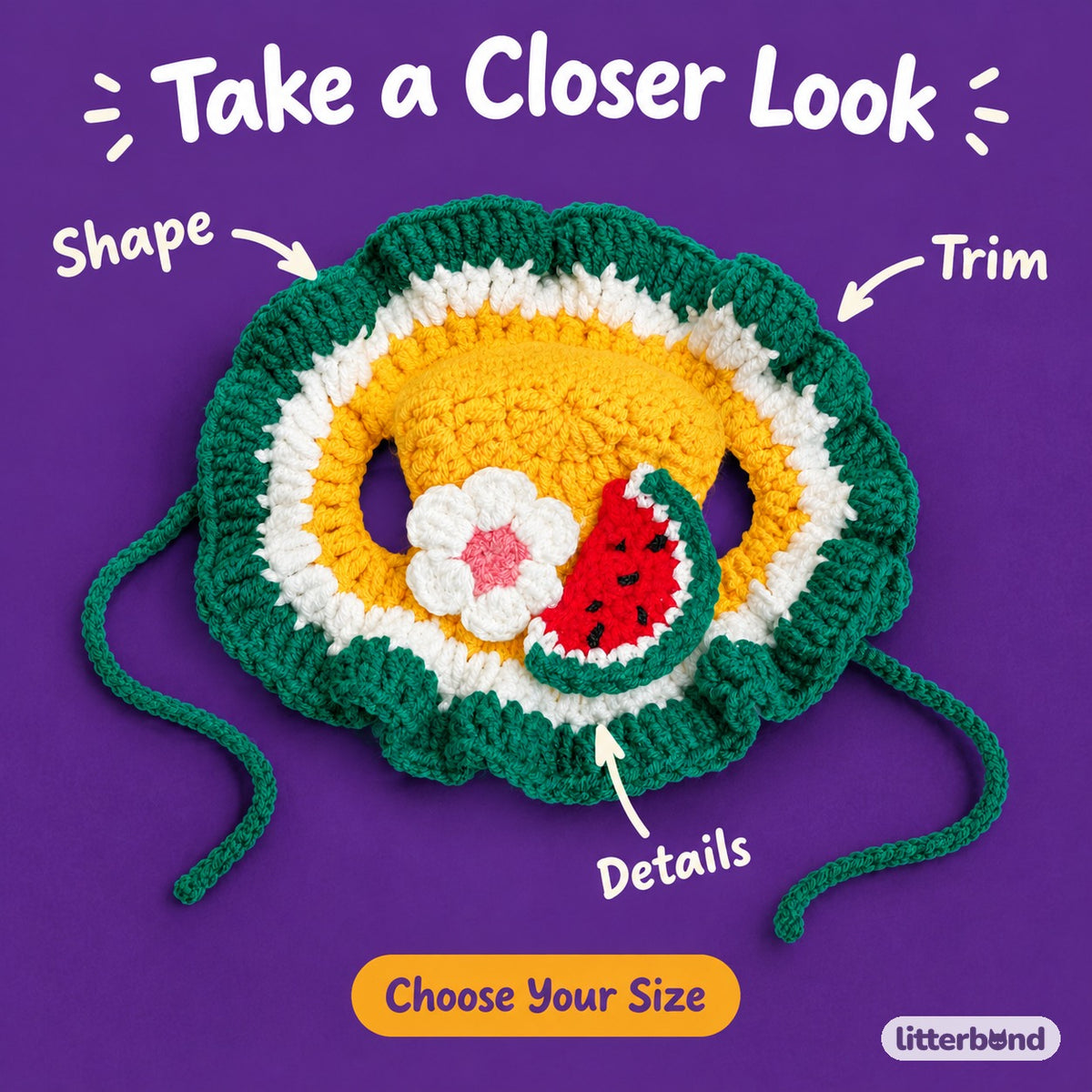 Crochet Dress-Up Hats & Hood - close-up details