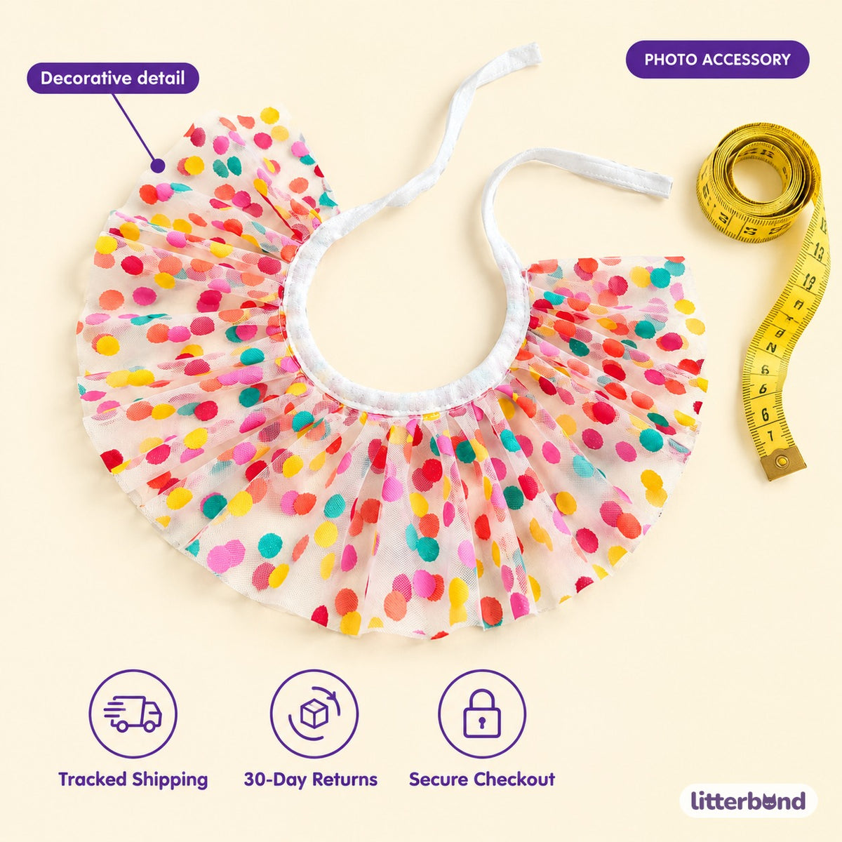 Sheer Confetti Dot Ruffle Collar - size and details