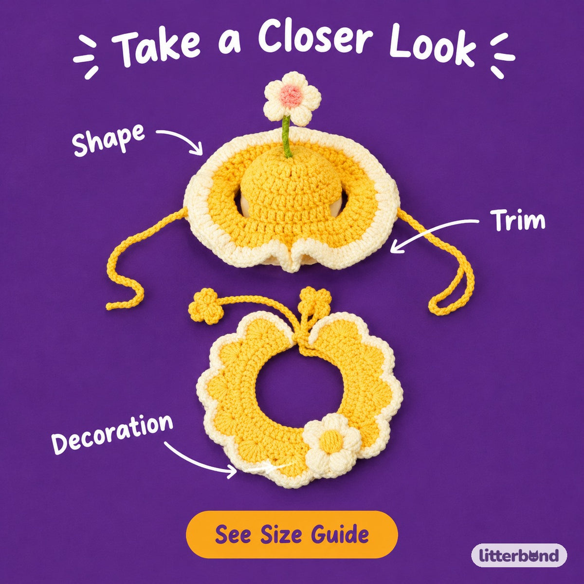 Daisy & Bunny Hat and Collar Options - close-up details