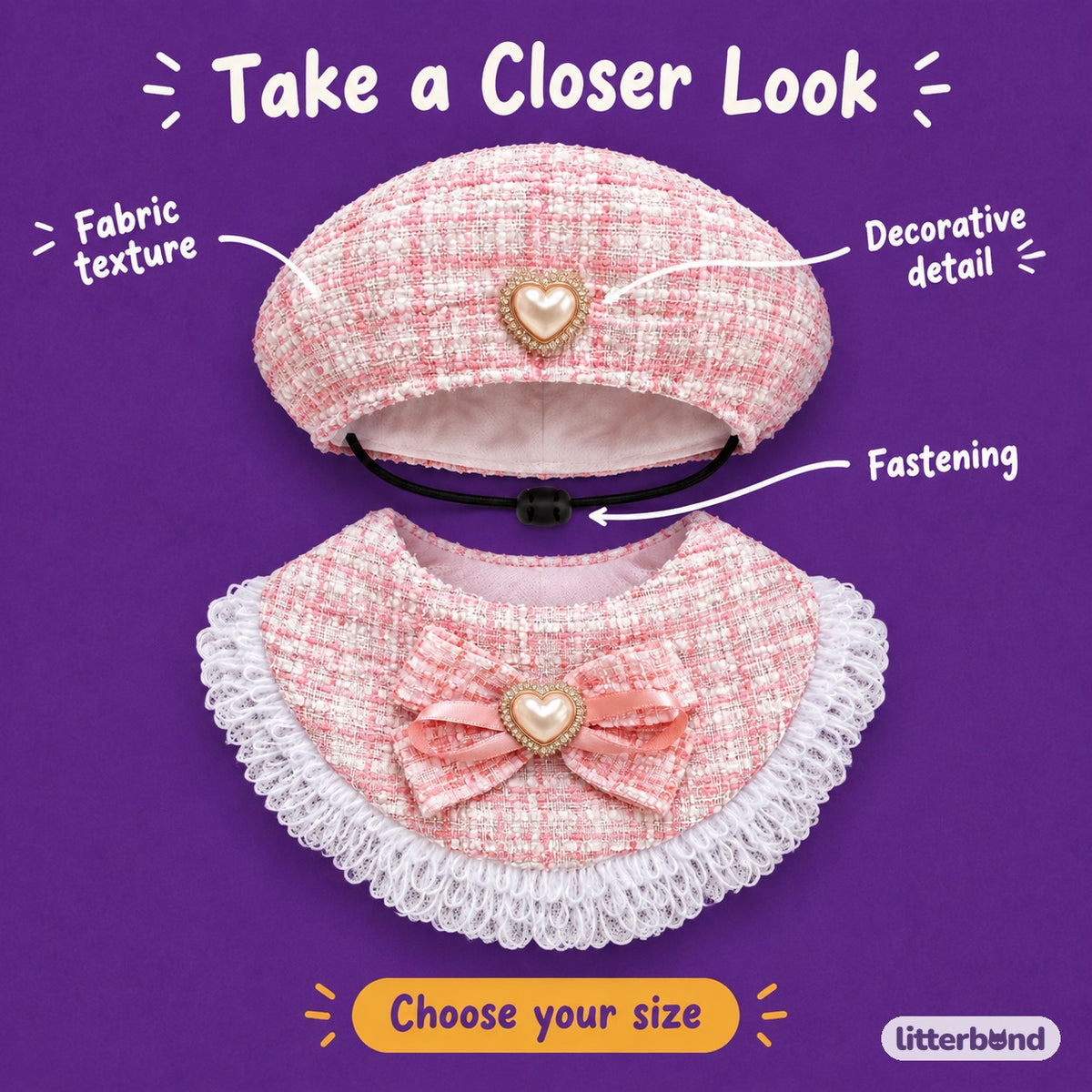 Tweed Fringe Hat & Bib Options - close-up details