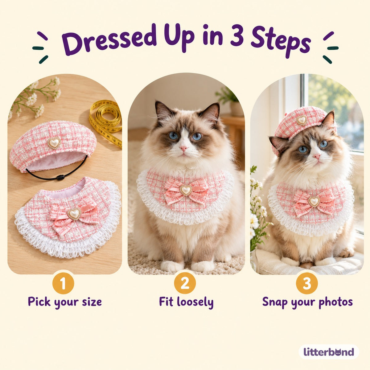 Tweed Fringe Hat & Bib Options - how to put it on