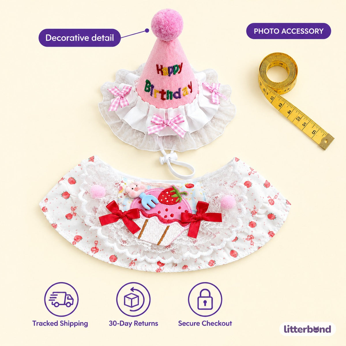 Birthday Hat & Bib Options - size and details