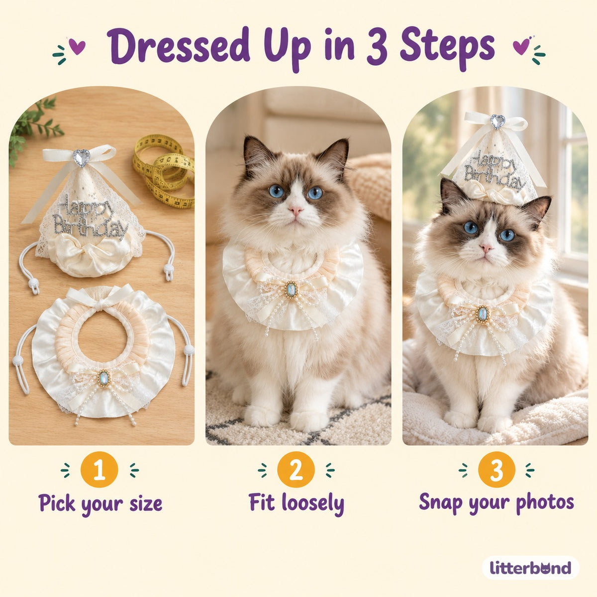 Lace Birthday Hat & Collar Options - how to put it on
