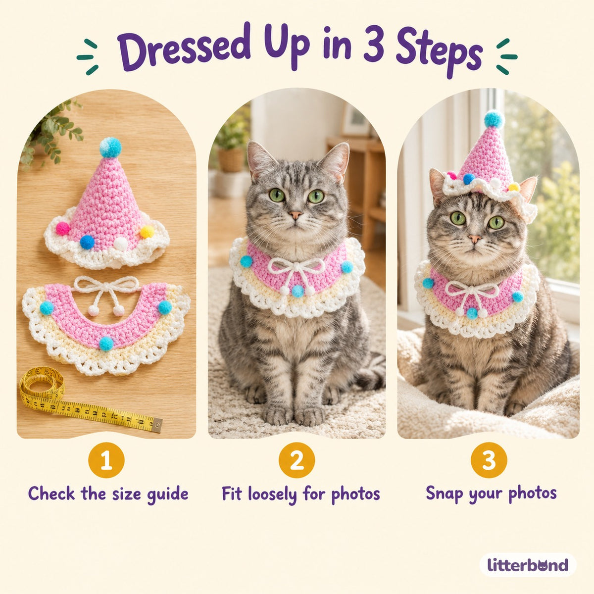 Crochet Party Hat & Collar Options - how to put it on