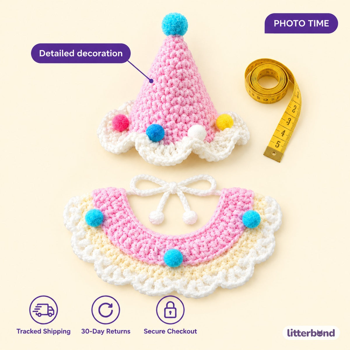 Crochet Party Hat & Collar Options - size and details