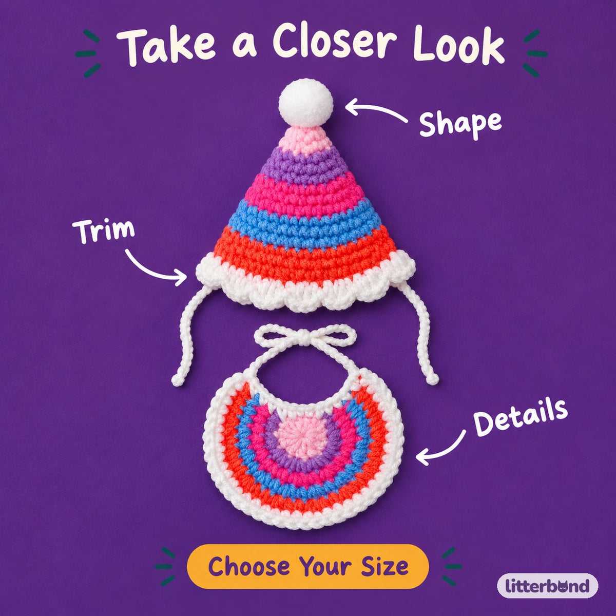 Striped Crochet Hat & Bib Options - close-up details
