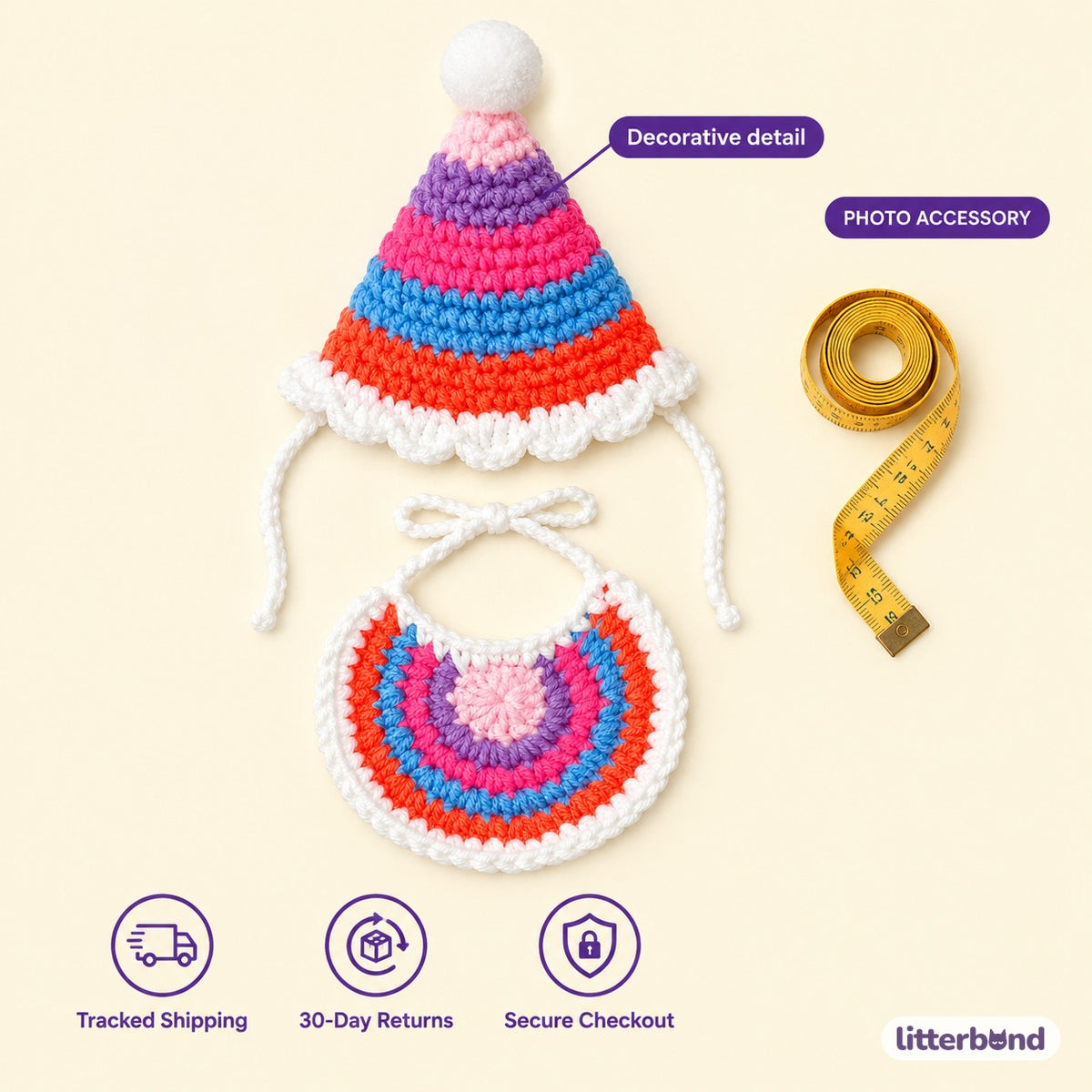 Striped Crochet Hat & Bib Options - size and details