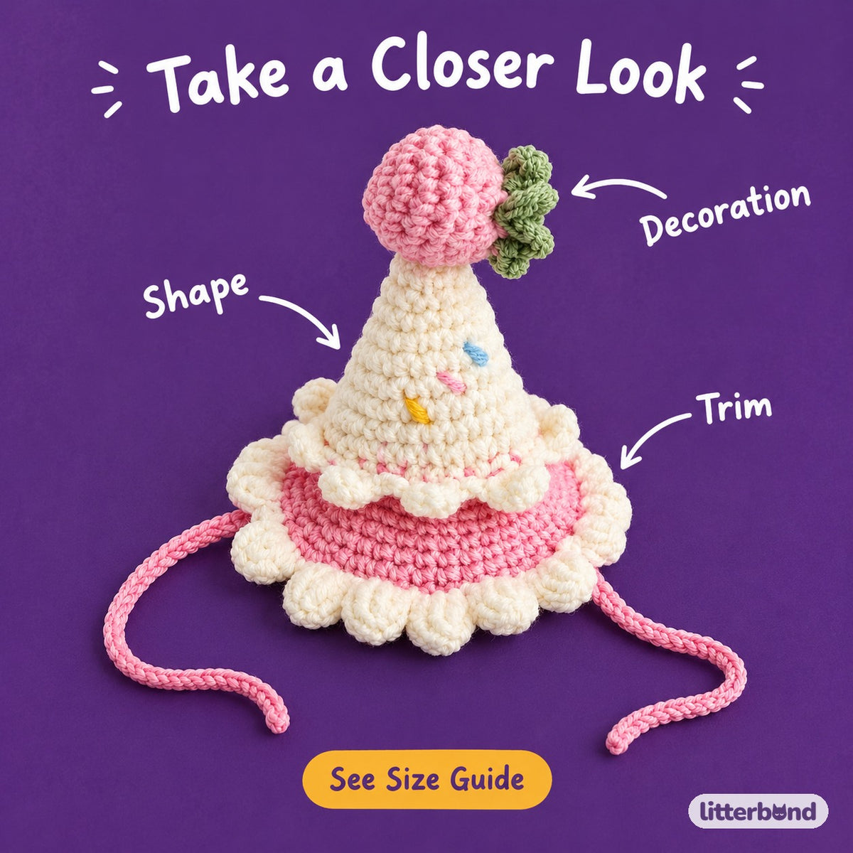 Strawberry Sprinkle Cone Hat - close-up details