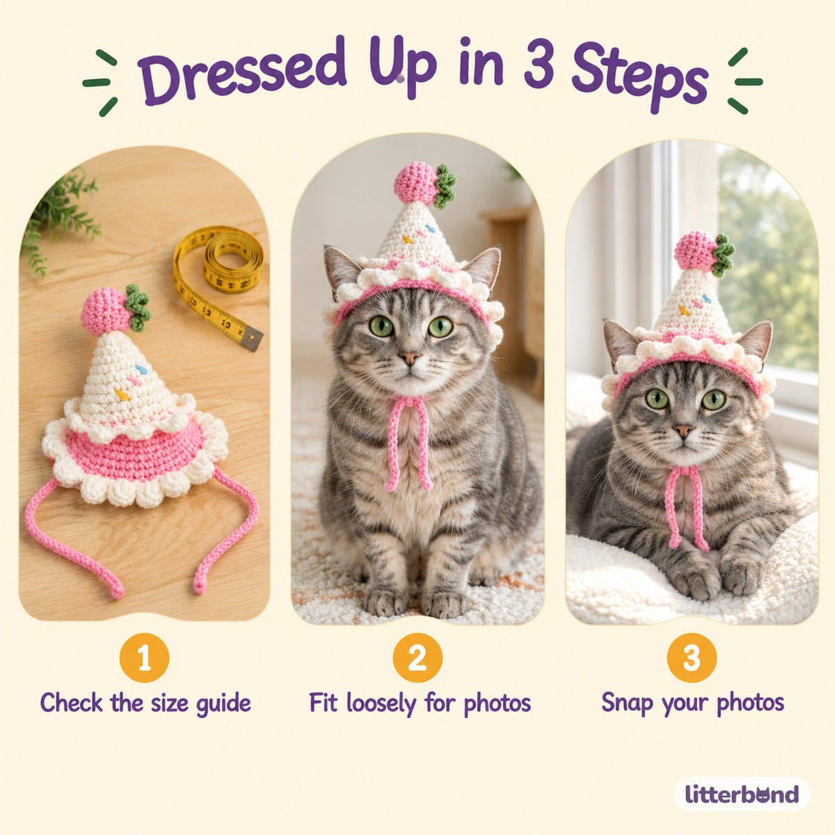 Strawberry Sprinkle Cone Hat - how to put it on
