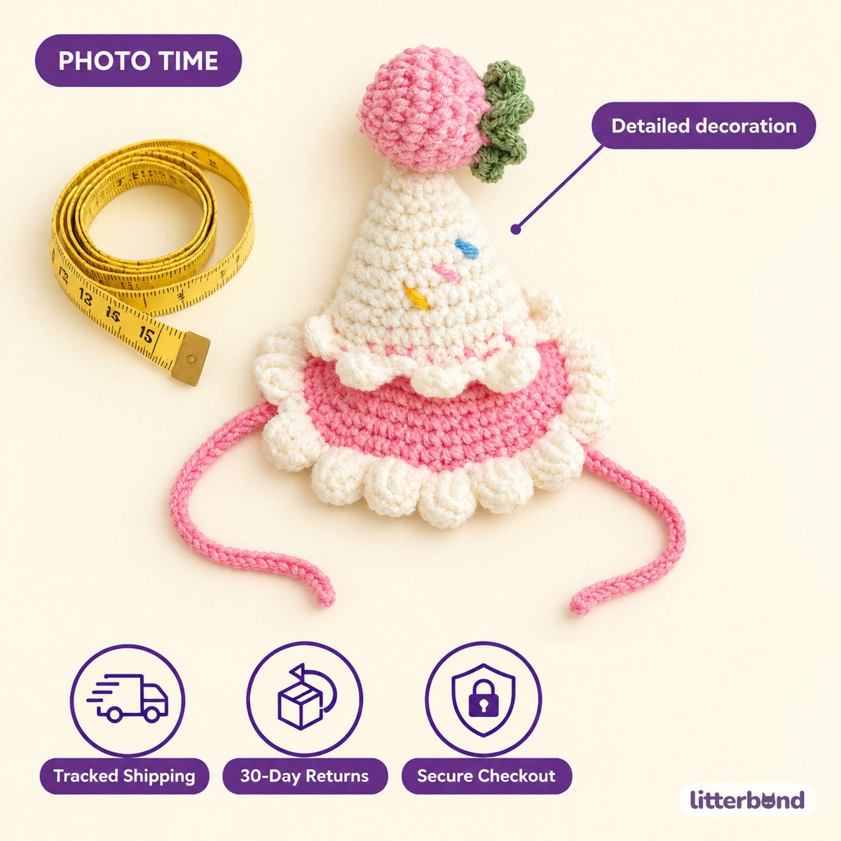 Strawberry Sprinkle Cone Hat - size and details