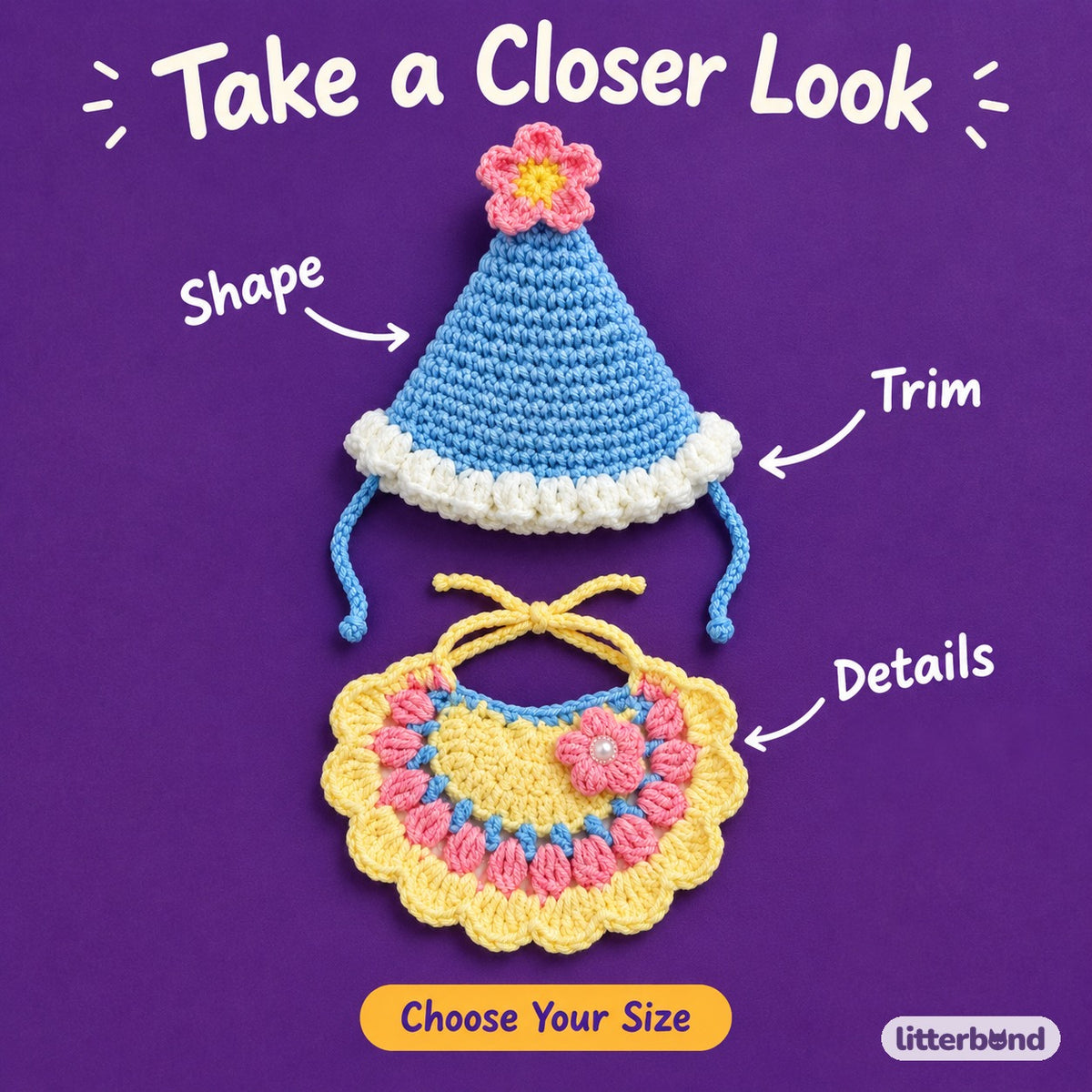 Flower Party Hat & Collar Options - close-up details