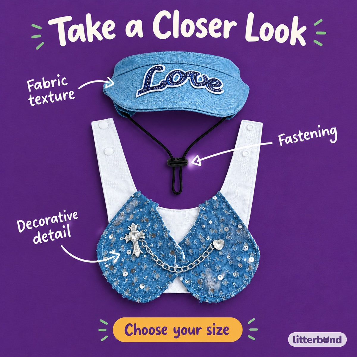 Denim Visor & Bib Options - close-up details